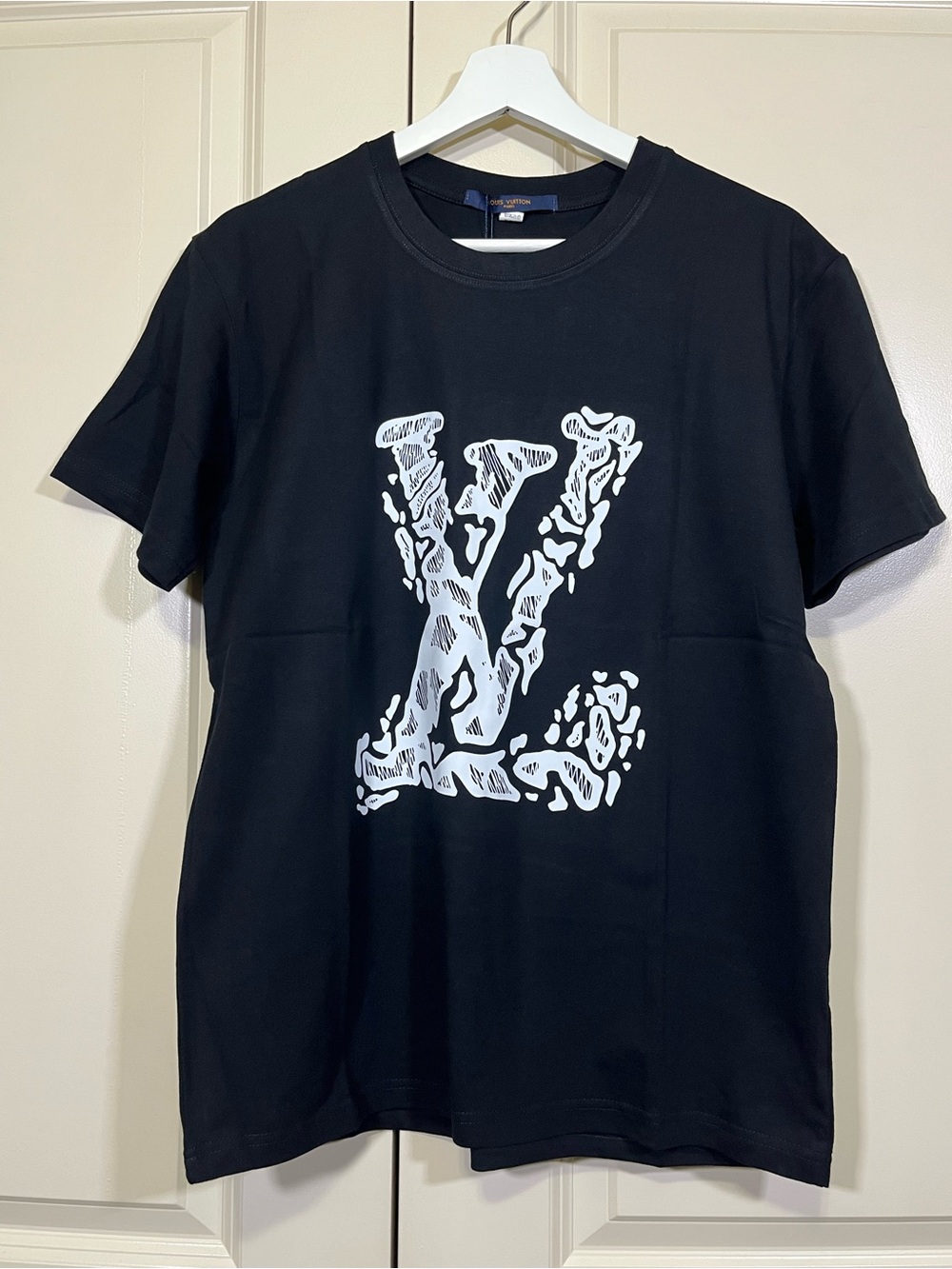 Louis Vuitton Black Short-Sleeve Tee with White LV Graphic